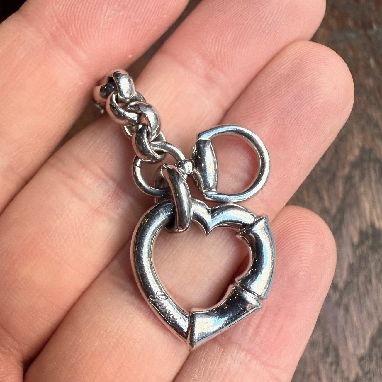 Gucci Gucci 925 Silver Chain Bamboo Heart Charm Bracelet Size ONE SIZE - 10 Thumbnail