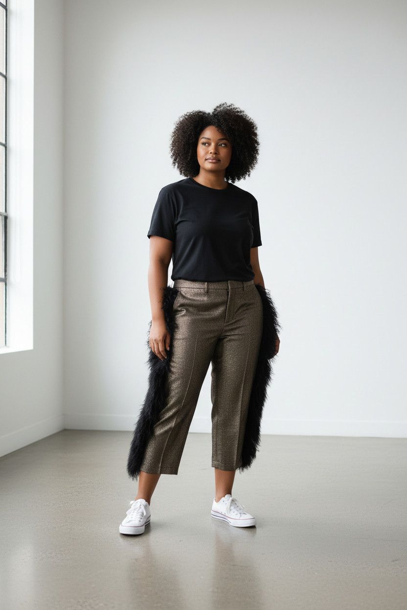 Other Metallic Pants with Black Mongolian Fur Size US 33 - 4 Thumbnail