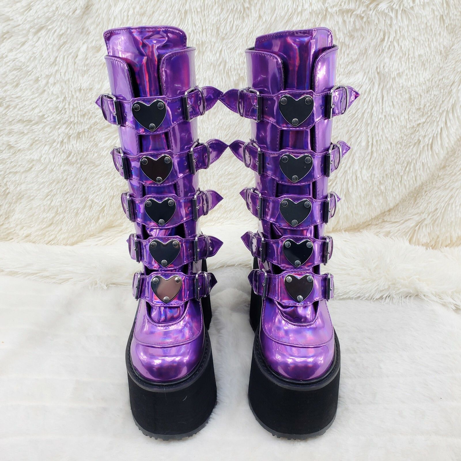 Demonia Cult DEMONIA Swing 230 Purple Hologram Calf Boot 5.5" Platform He Size US 6 / IT 36 - 8 Thumbnail