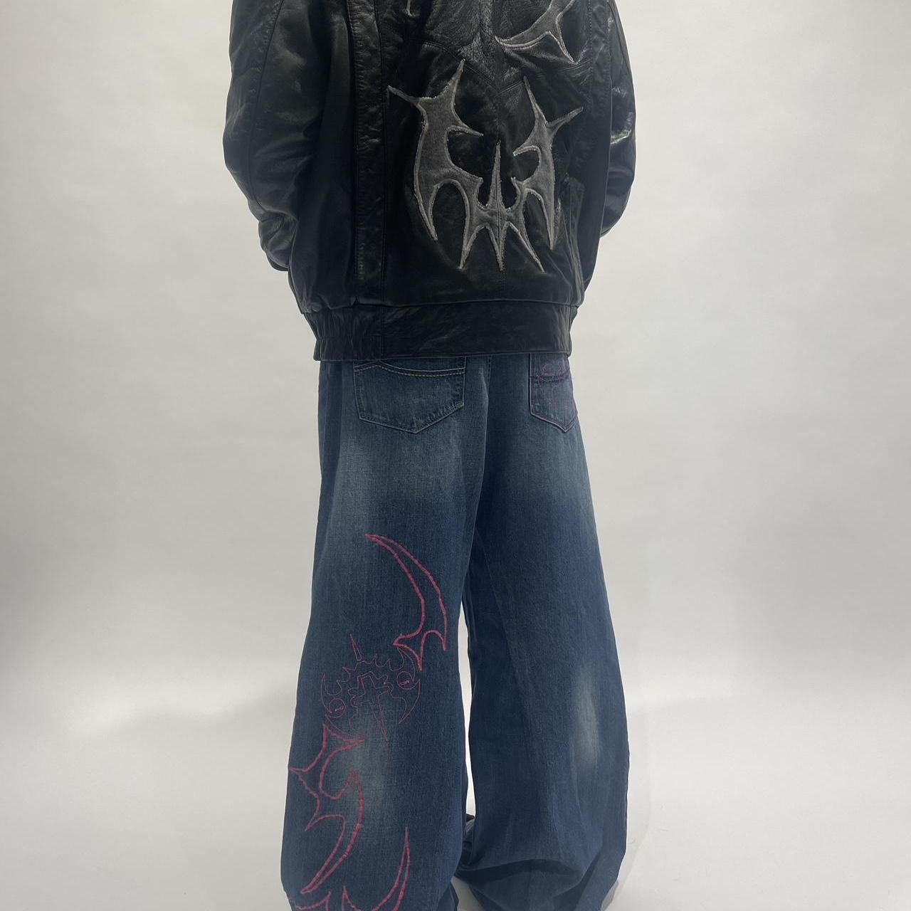 Japanese Brand × Vintage Vintage embroidered baggy flared hip hop jeans Size US 35 - 1 Thumbnail