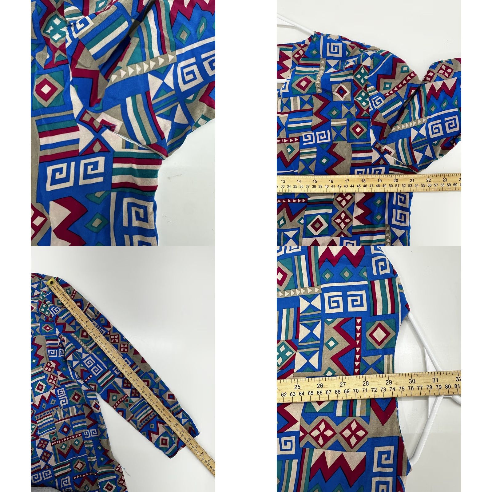 Vintage Pape'll Too Womens Blouse Button-Up Silk Aztec Long Sleeve Size 10 Blue Geometric Regular Styling Bohemian Mens? Womens Size L / US 10 / IT 46 - 8 Thumbnail