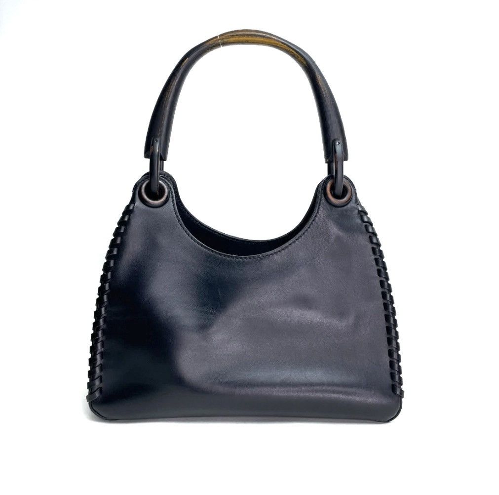Authentic Gucci Black Leather Whipstitch Hobo Bag