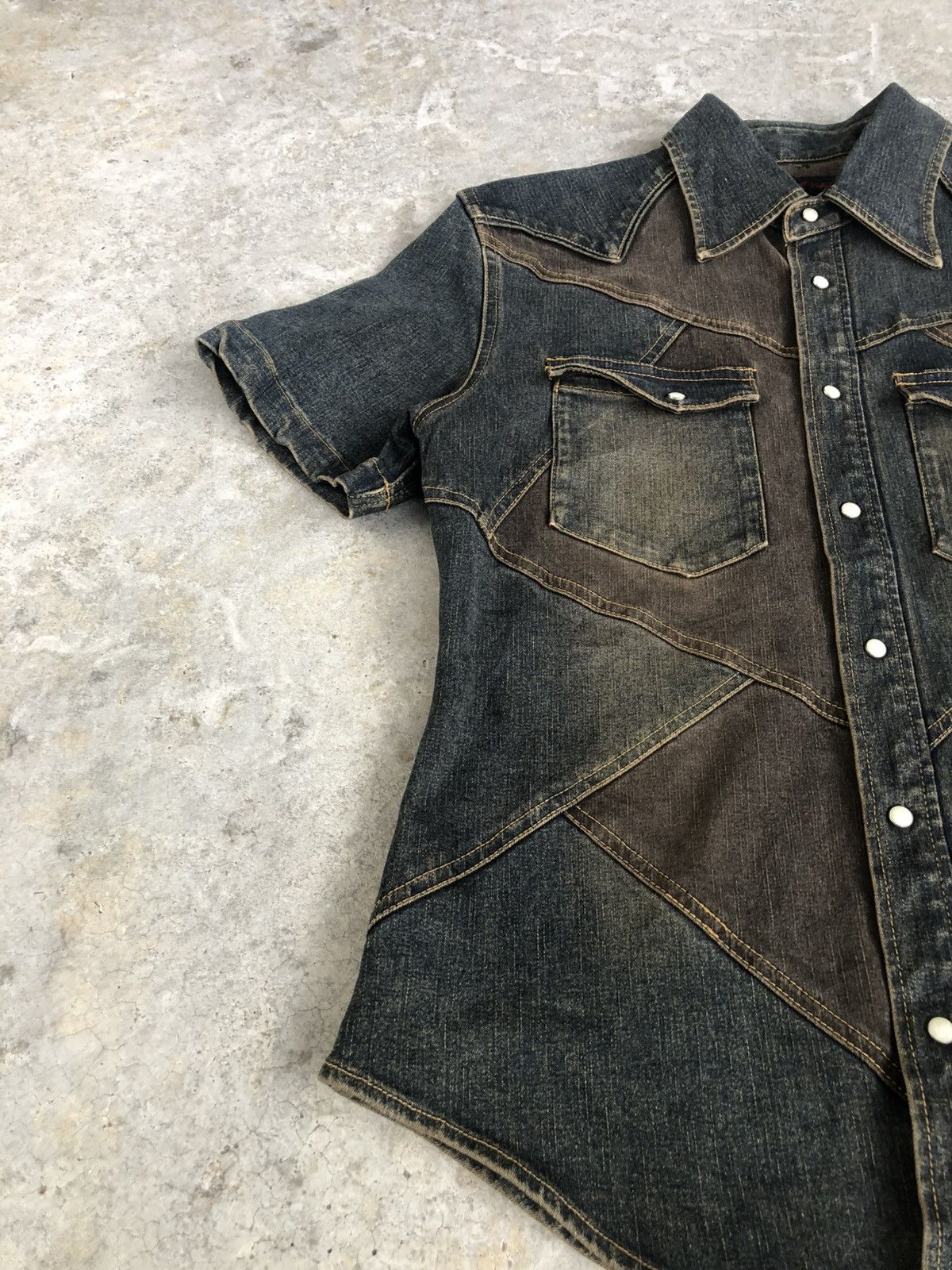 Hysteric Glamour Japanese Modern Lovers Shirt Distressed Denim Patchwork Size US M / EU 48-50 / 2 - 5 Thumbnail