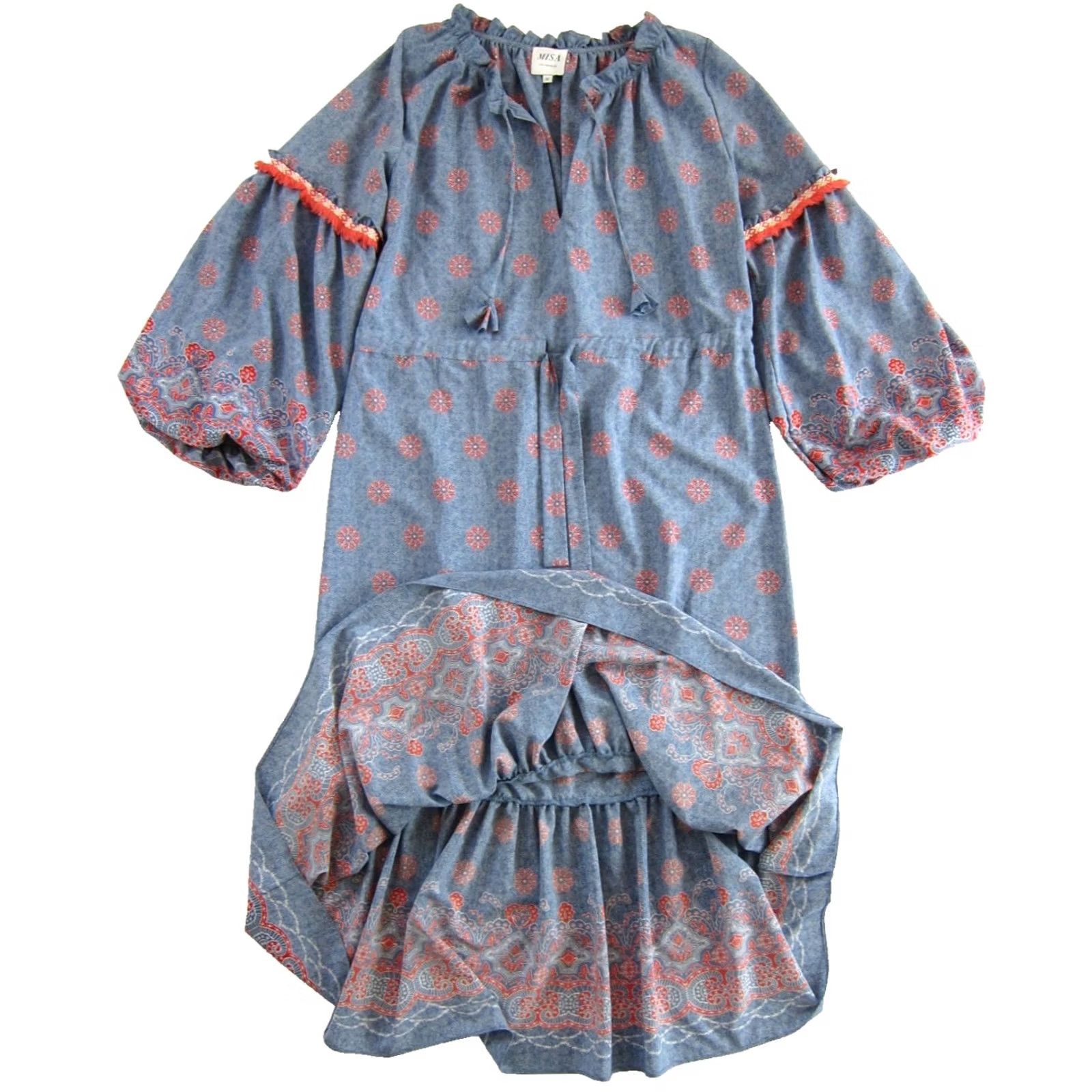 MISA Los Angeles MISA Los Angeles Blue Coral Stretch V-Neck Long Sleeve Maxi Kaftan Dress M Size M / US 6-8 / IT 42-44 - 5 Thumbnail