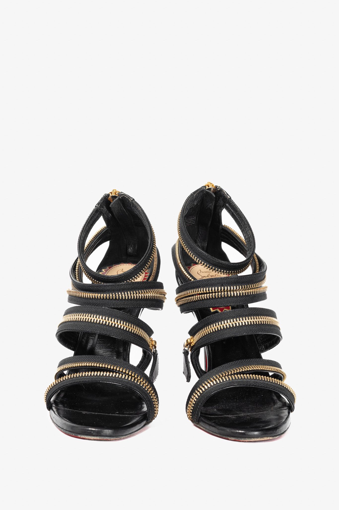 Christian Louboutin Christian Louboutin Unzip 100 Black & Gold Kid Leather Booty Size US 9 / IT 39 - 2 Thumbnail