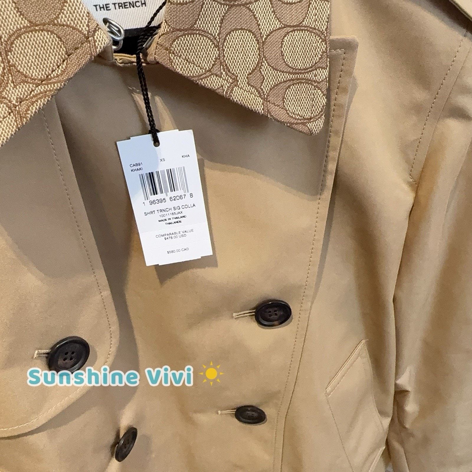 Coach NWT COACH Women Short Trench Coat Signature Khaki CAB93 XS Size XS / US 0-2 / IT 36-38 - 2 Thumbnail