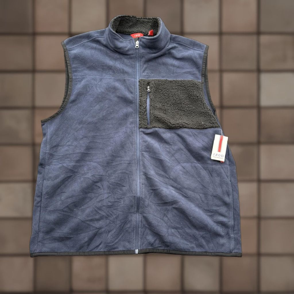 Izod IZOD Polar Fleece Vest Mens XL Midnight Blue Performance Zip Pocket Sherpa Trim Size US XL / EU 56 / 4 - 1 Thumbnail