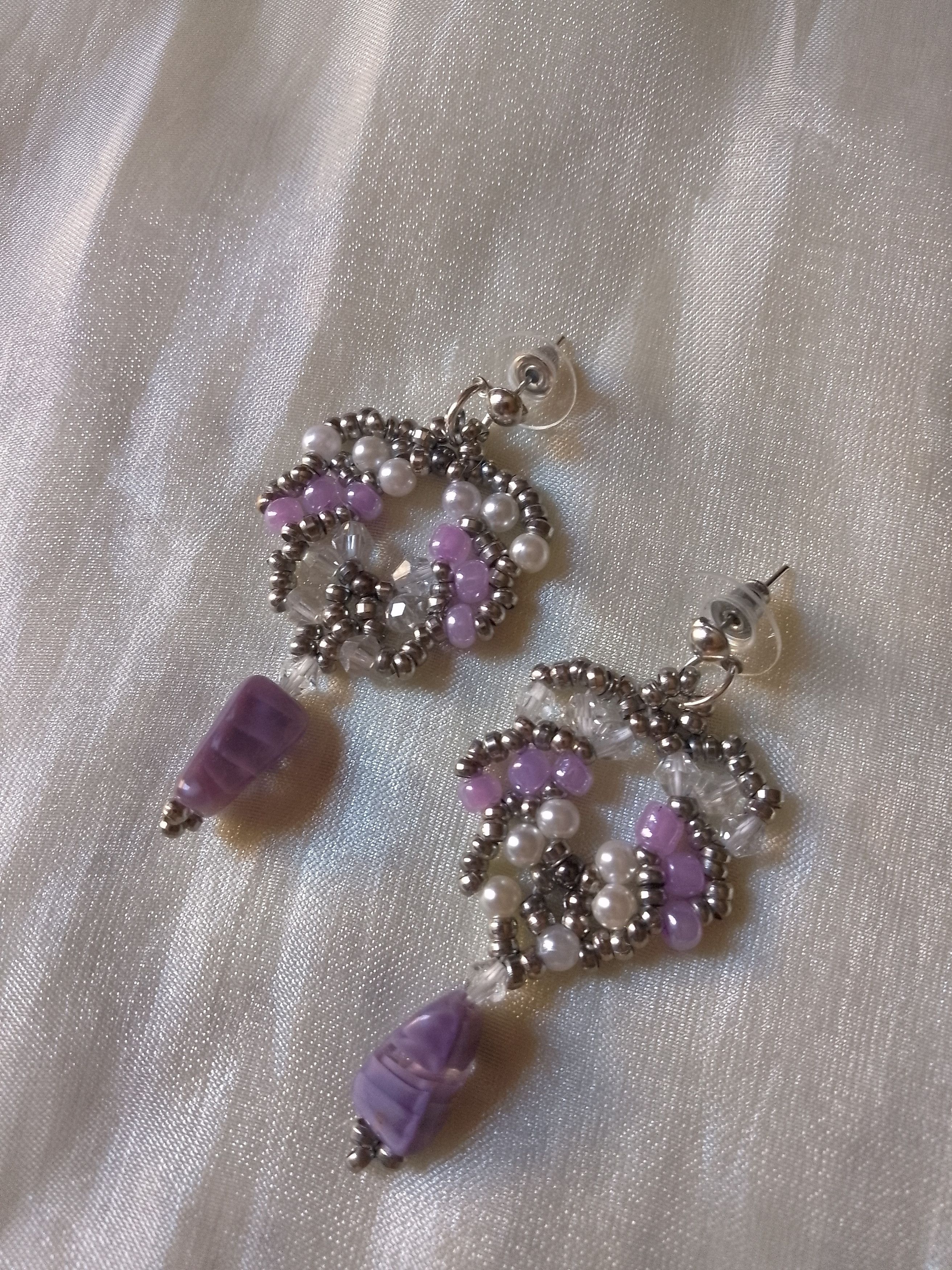 Handmade Earrings Elegant Purple Resin Stone Beaded Size ONE SIZE - 3 Thumbnail