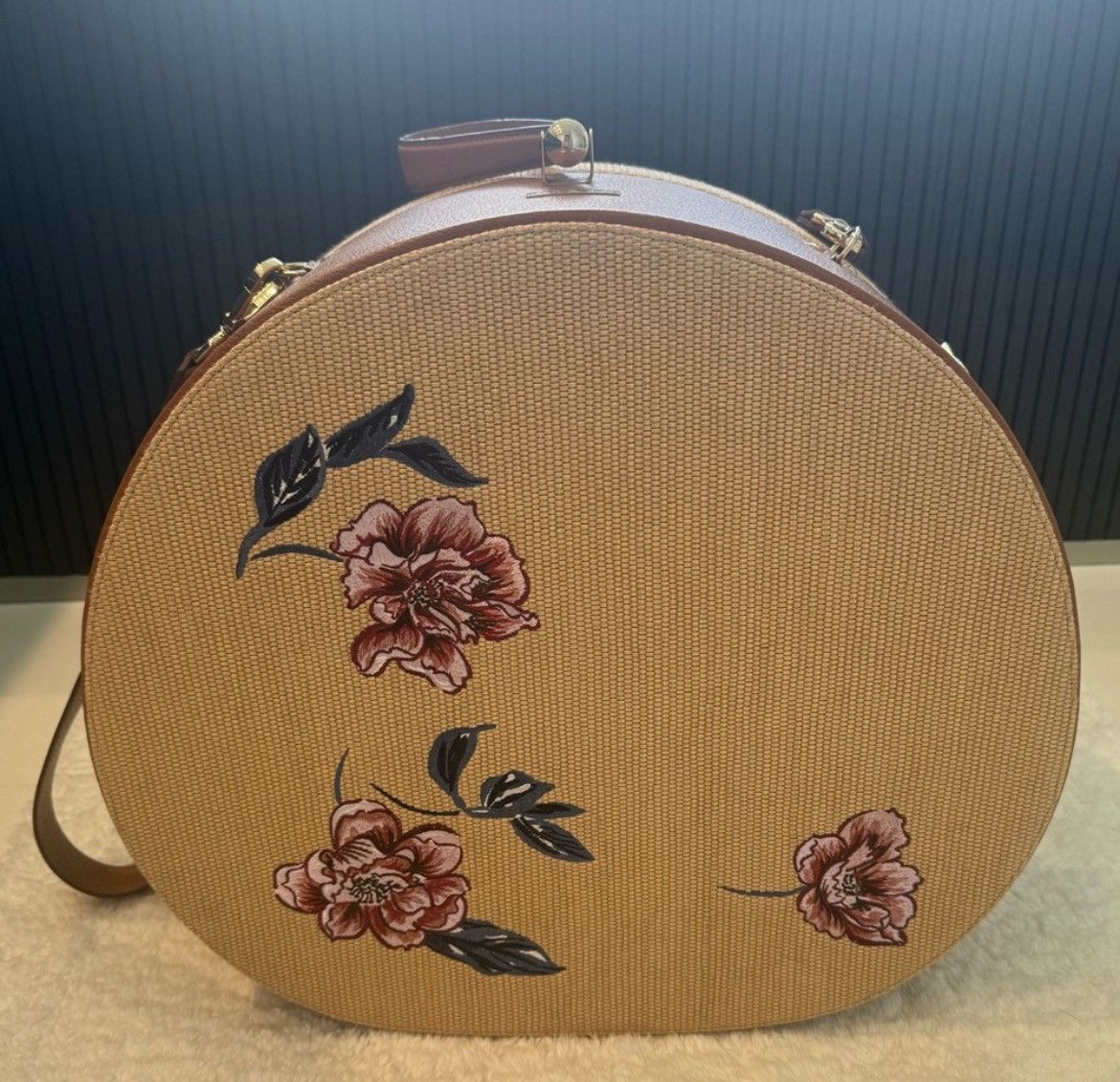 Freya Floral Embroidery Leather Travel Carry On Hat Box