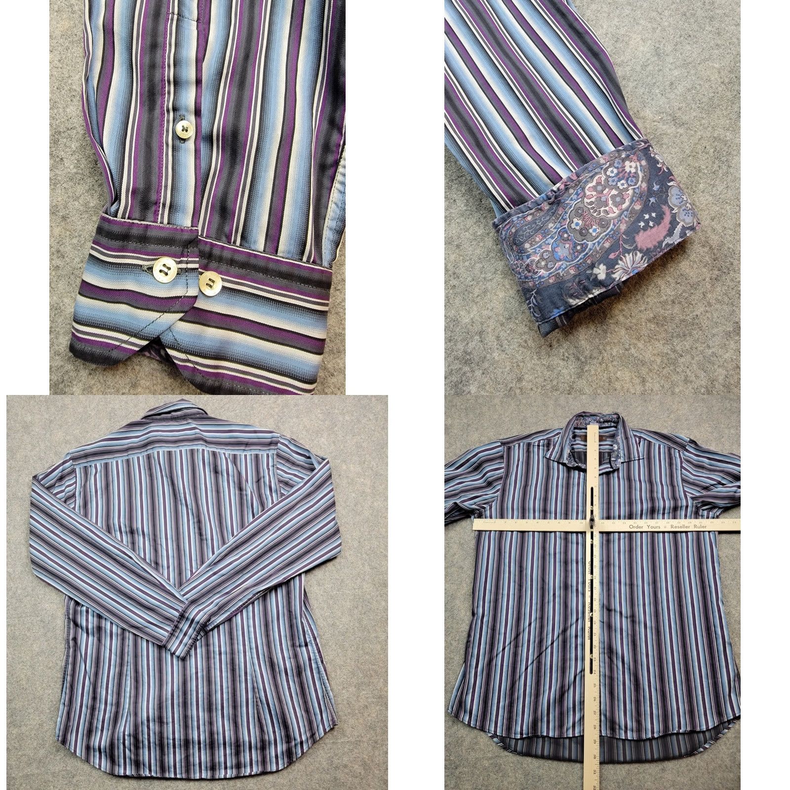 Etro Etro Milano Shirt Mens 42 Blue Purple Stripe Button Down Made in Italy Shirt Button-Up Casual Career Modern Designer Mens Size US XL / EU 56 / 4 - 8 Thumbnail