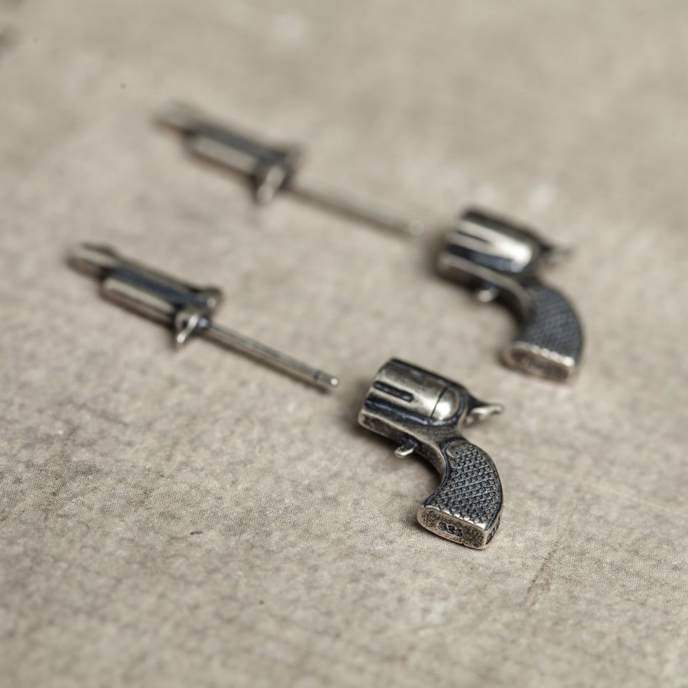 Jewelry × Sterling Silver Revolver Vintage 925 Silver Earrings One Pairs Chrome Size ONE SIZE - 2 Thumbnail