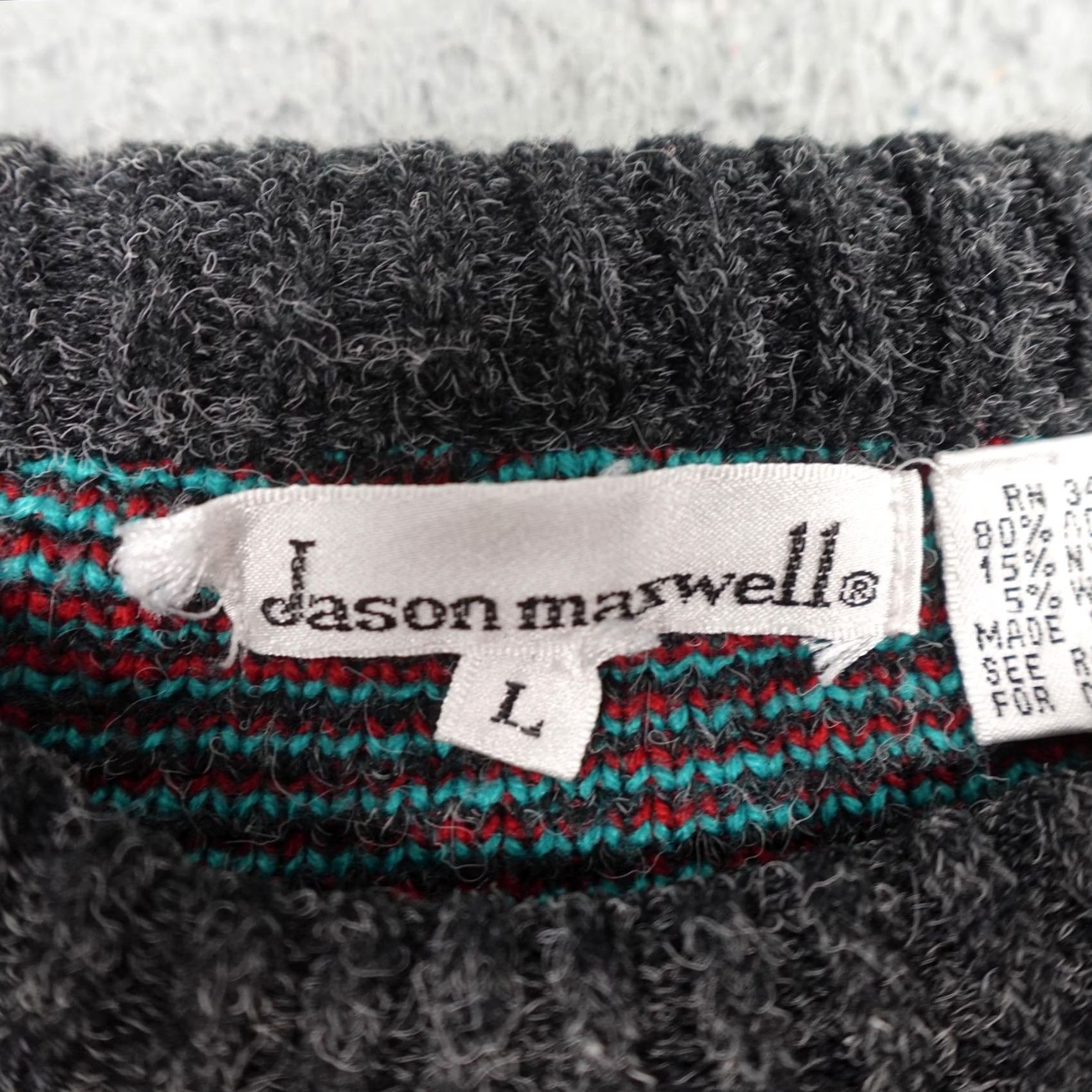Vintage Vintage Jason Maxwell Sweater Mens Large Gray Blue Geometric Knit Pullover 80s - Red Size US L / EU 52-54 / 3 - 3 Thumbnail