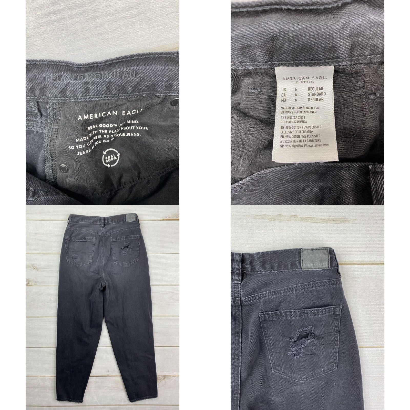 American Eagle Outfitters VINTAGE American Eagle Jeans Womens 6 Black Mom Relaxed High Rise Distressed Rips Grunge Size 28" / US 6 / IT 42 - 8 Thumbnail