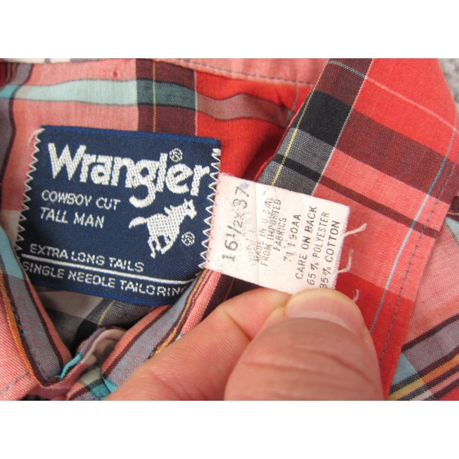 Wrangler Vintage Wrangler Shirt Mens 16.5 Red Plaid Cotton Button-Up Western Casual Cowboy 80s Mens Size US XL / EU 56 / 4 - 5 Thumbnail