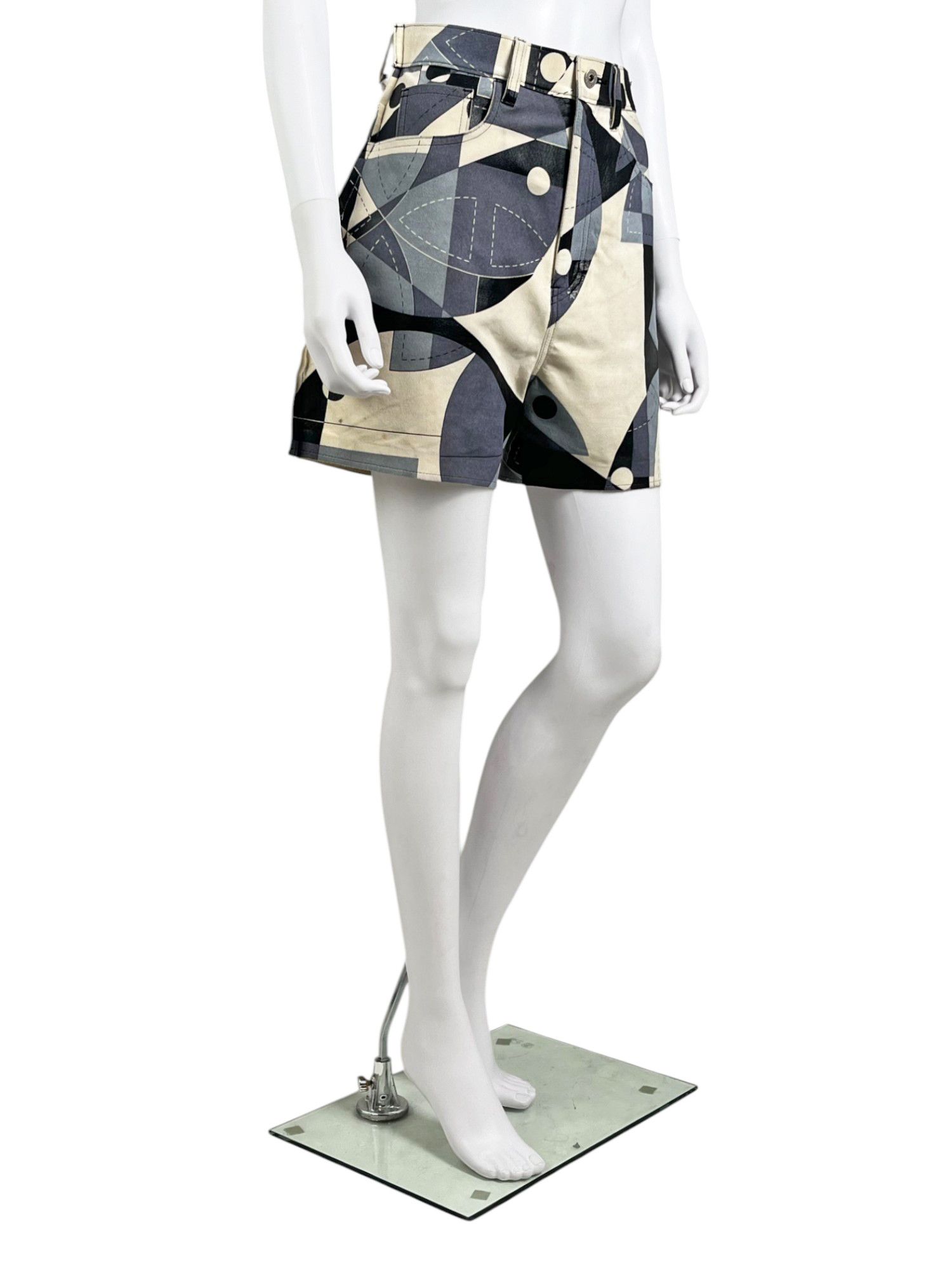 Junya Watanabe S/S 2015 Geometric Light Blue/Black High Waisted Shorts Size 27" / US 4 / IT 40 - 3 Thumbnail