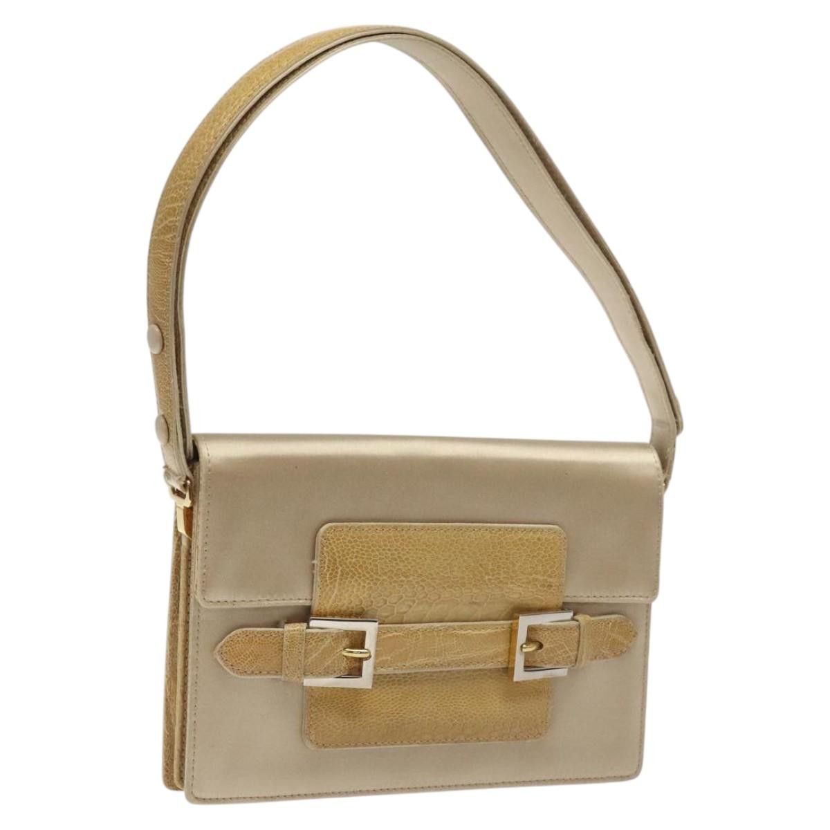 Fendi Shoulder Bag Satin Beige Gold Auth 118128 in Beige/Gold, Women's