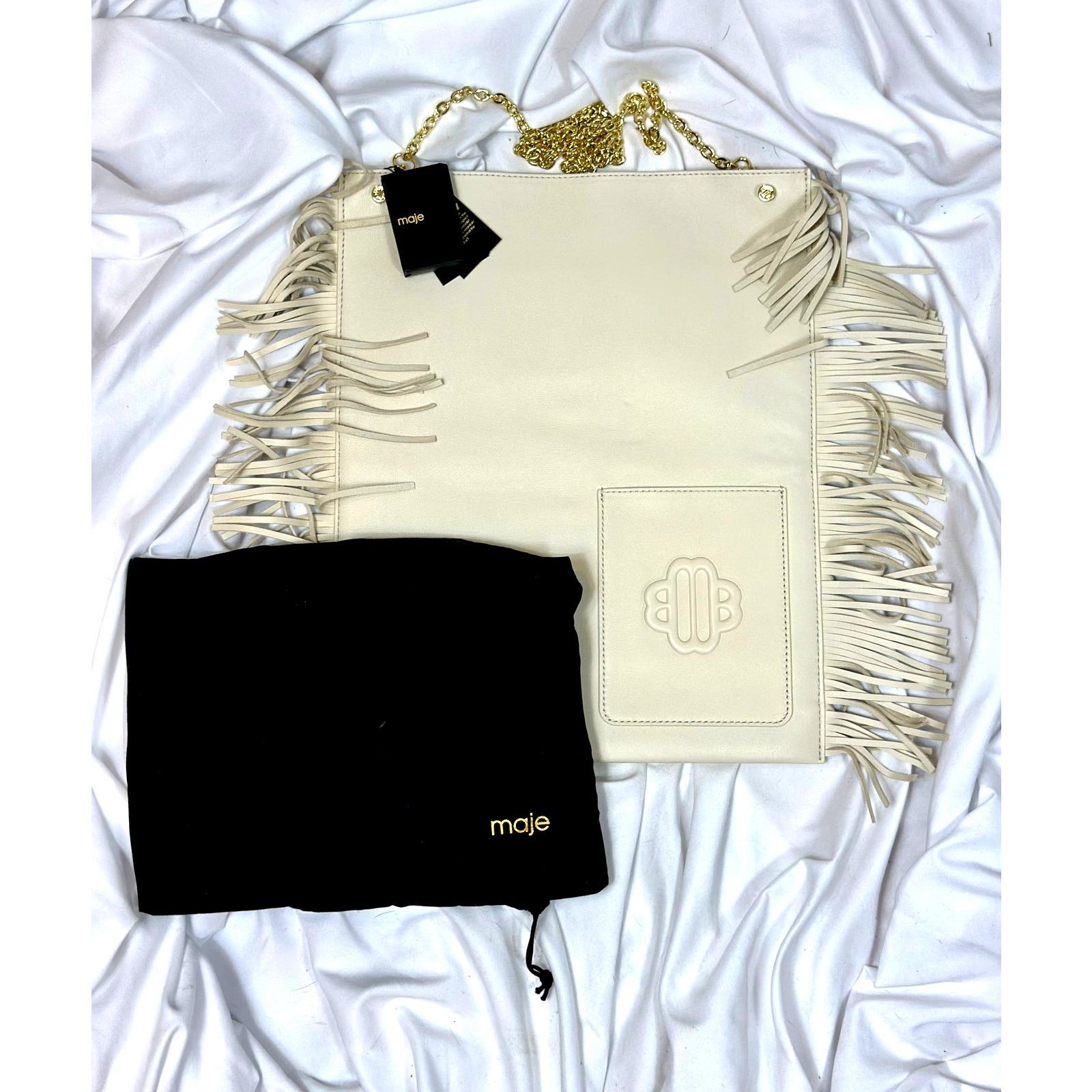 Maje Maje Clover Fringed Leather Bag Vanilla Ecru 14.5" x 12" Size ONE SIZE - 12 Thumbnail