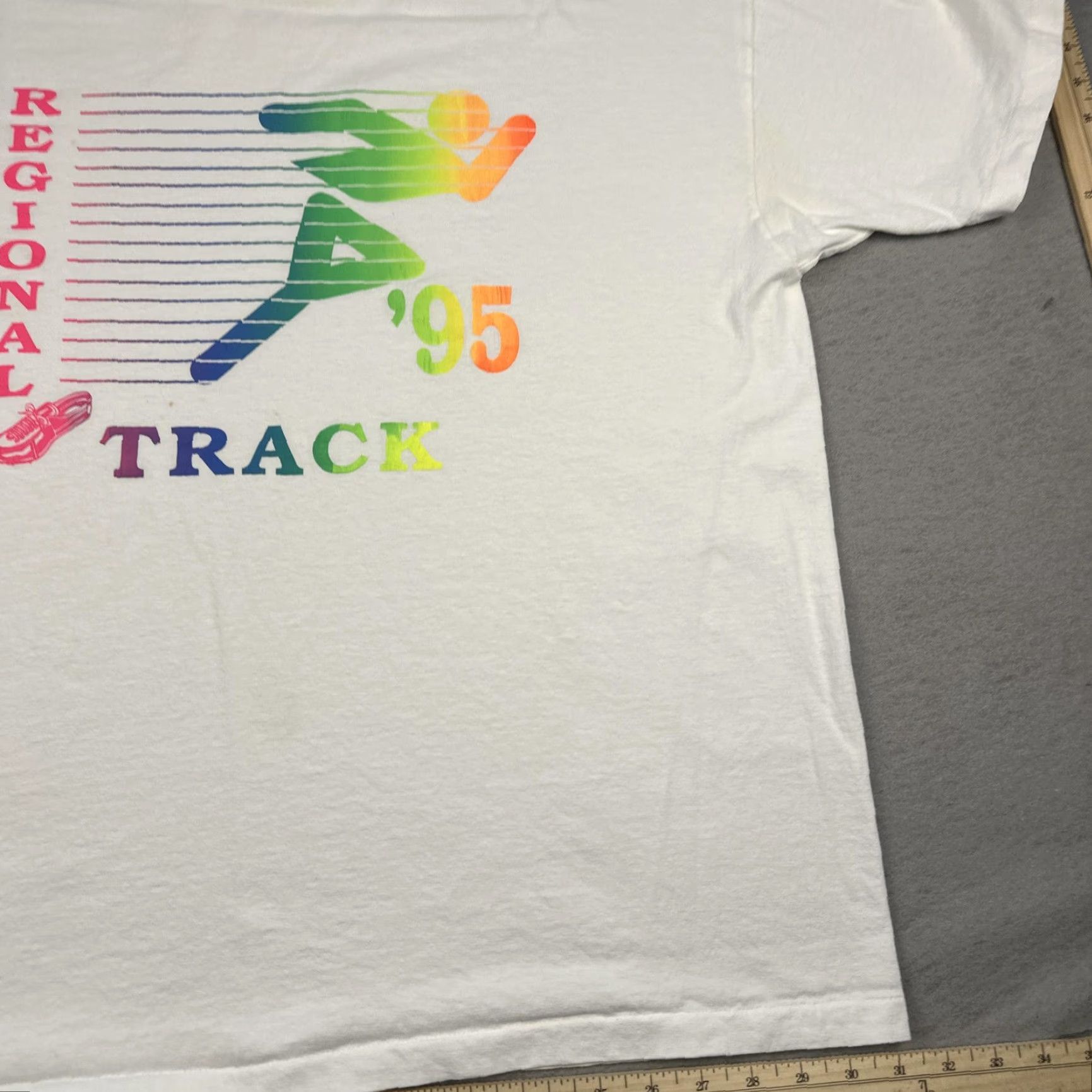 Hanes VINTAGE Regional Track Shirt Mens XL White 1995 Neon Rainbow Graphic Runner 90s Size US XL / EU 56 / 4 - 6 Thumbnail