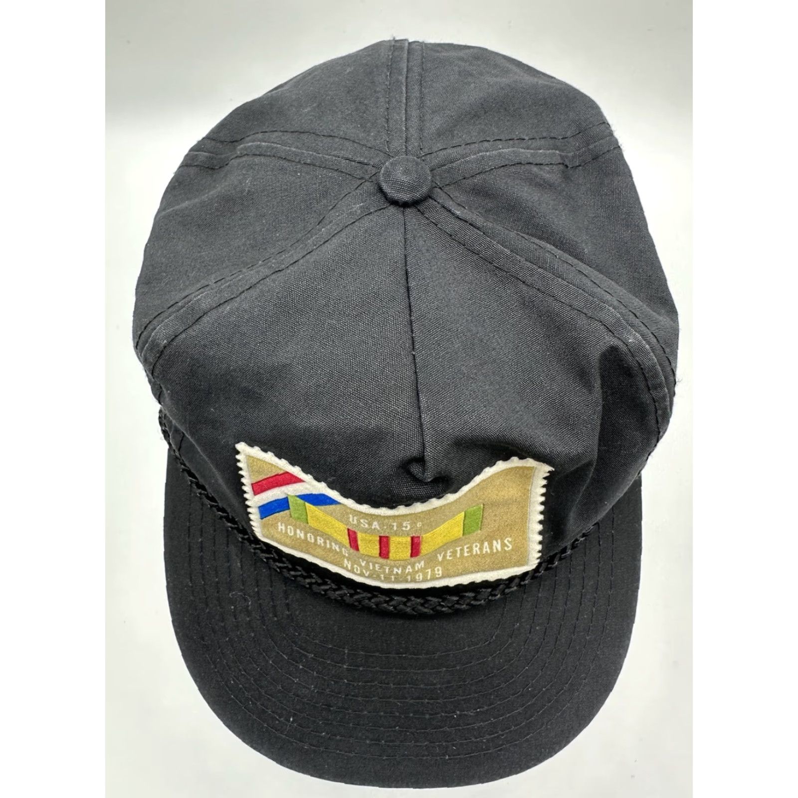 Stampd VINTAGE Vietnam Veteran Hat Black Cotton Canvas Adjustable Strap Baseball Cap Hat Unisex Adults Nissin Casual 90s Theme Boys Mens Girls KS Size ONE SIZE - 3 Thumbnail