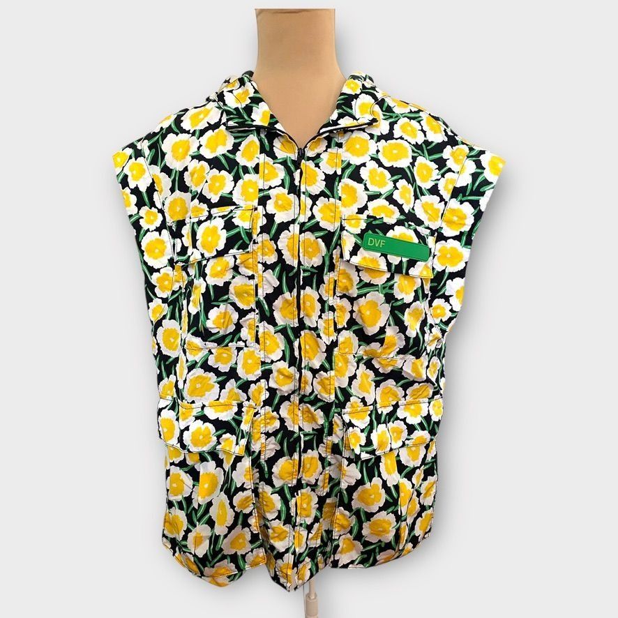 Diane von Furstenberg DVF Nylon Yellow Floral Short Sleeve Hooded Vest XS Size XS / US 0-2 / IT 36-38 - 3 Thumbnail