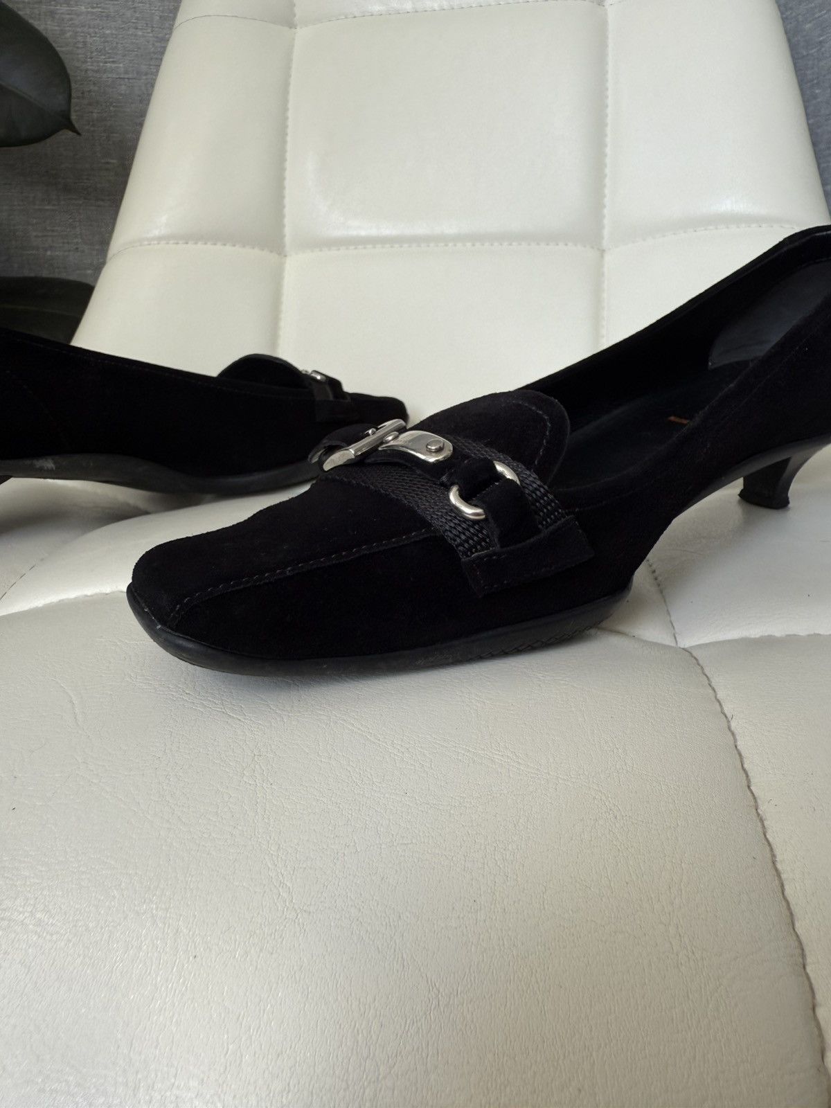 Prada Prada Kitten Heel Pumps Silver Buckle Black Suede Flats Size US 6.5 / IT 36.5 - 11 Thumbnail