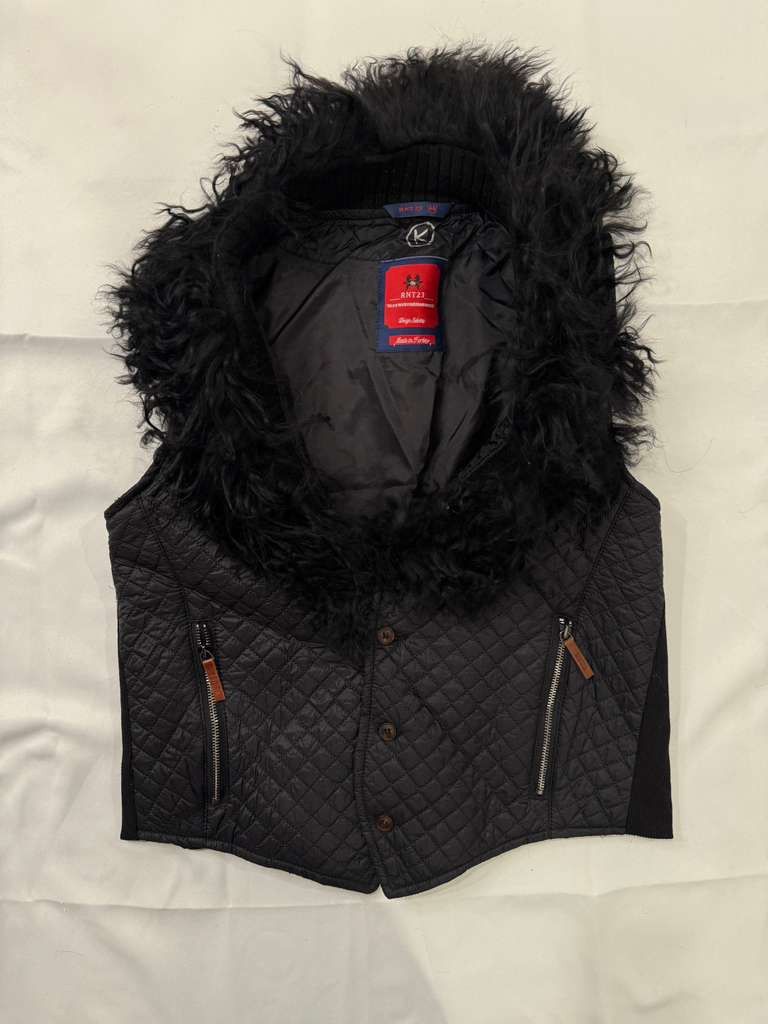 Vintage Black Quilted Vest with Real Mongolian Fur Collar Size US L / EU 52-54 / 3 - 7 Thumbnail