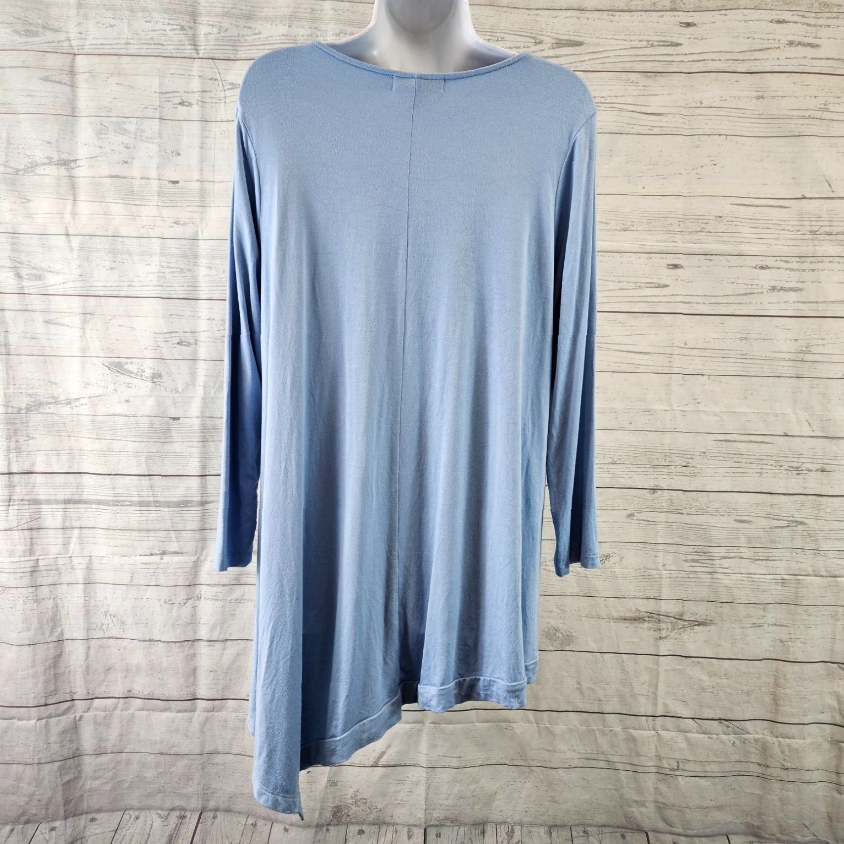 Vintage Comfy USA Womens Tunic Top Sz M Solid Blue Long Sleeve Asymmetrical Hem Shirt Blouse Womens M Blue Tunic Size M / US 6-8 / IT 42-44 - 5 Thumbnail
