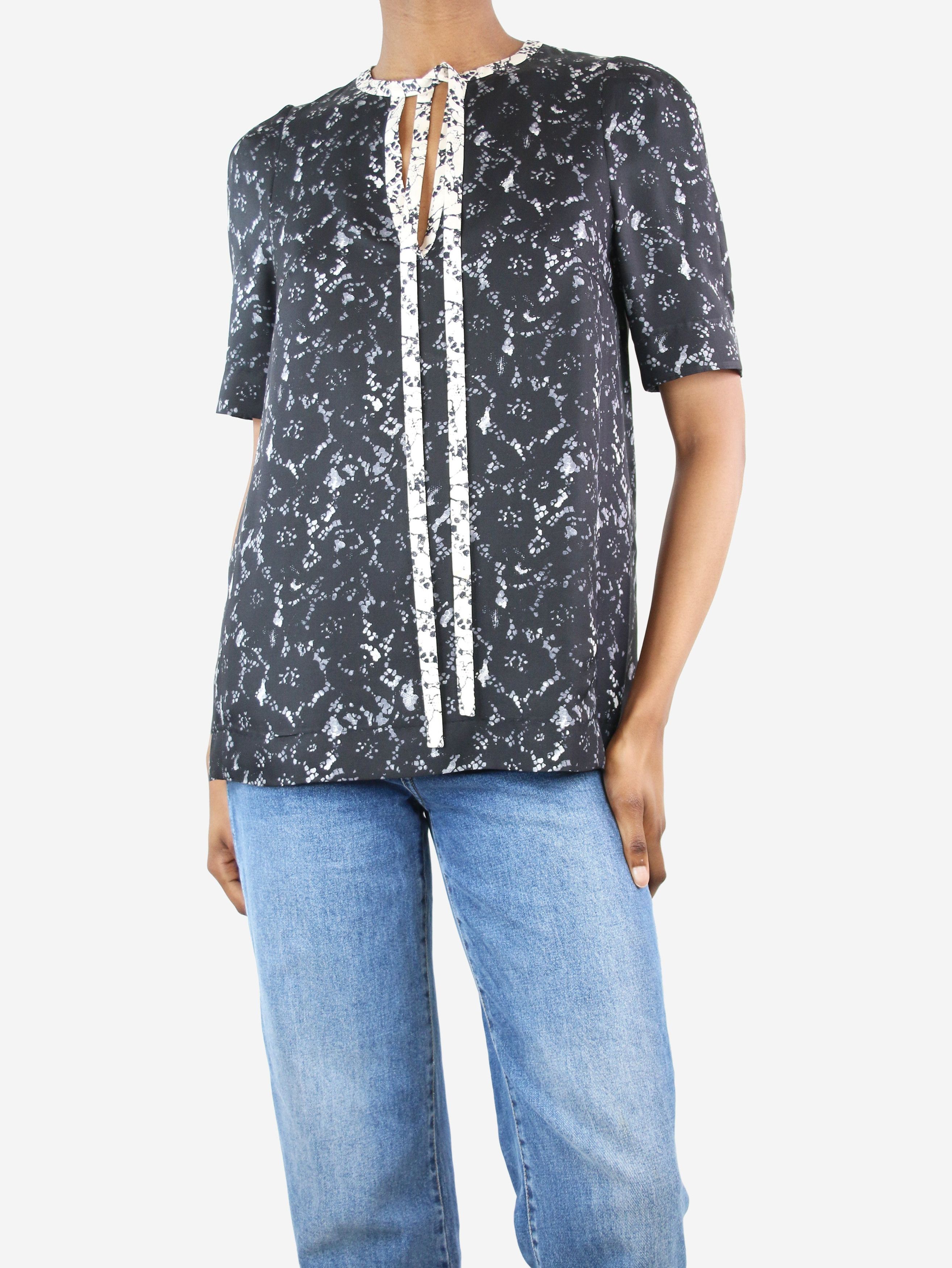 image of Louis Vuitton Black Short-Sleeved Silk Printed Top - Size Uk 8, Women's