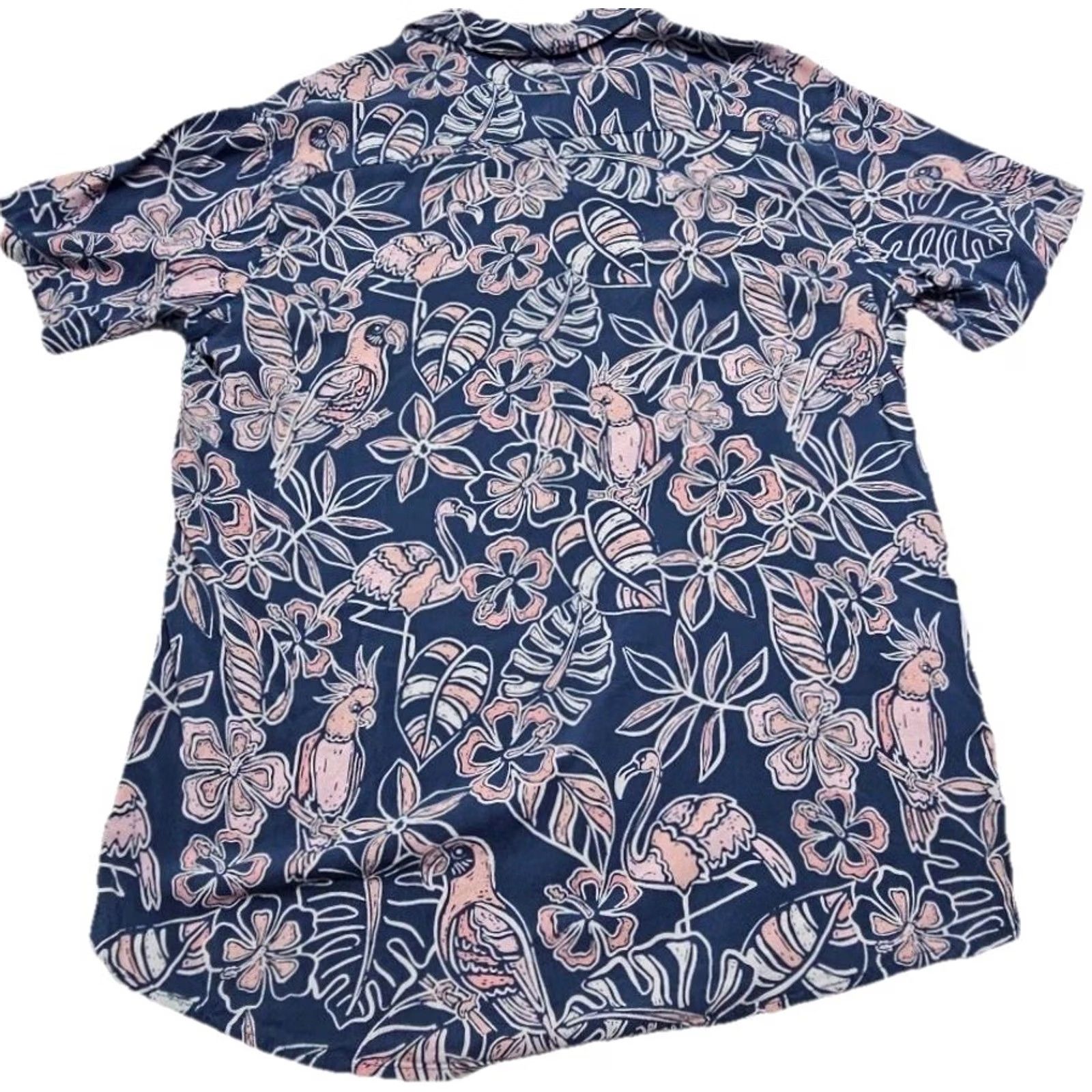 Vintage Surf Style Hawaiian Shirt L Navy Pink Floral Rayon Button Up Aloha Tropical Beach Mens Vintage No Size US L / EU 52-54 / 3 - 7 Thumbnail