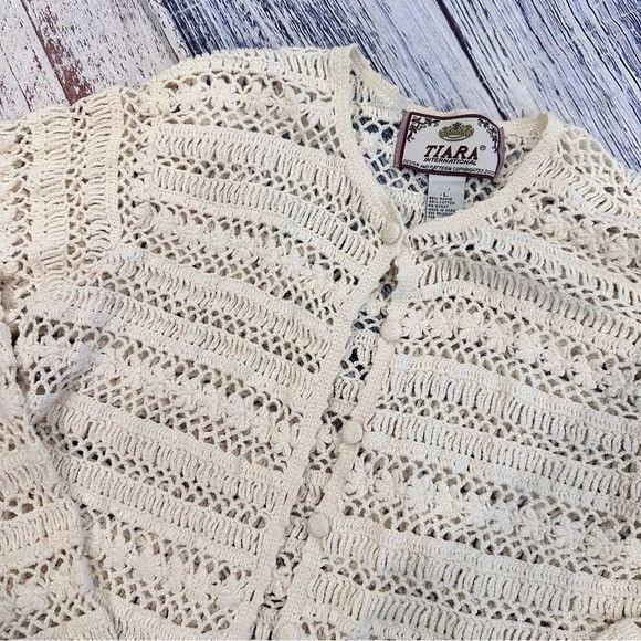 Other Vintage Tiara International Crochet Knit Cardigan Size L / US 10 / IT 46 - 3 Thumbnail