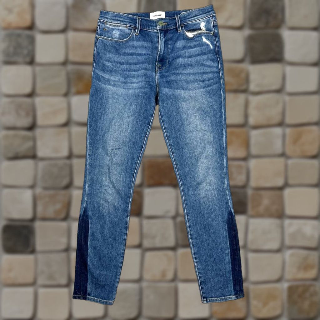 Frame Frame Jeans Women 30 Skinny Denim 5-Pocket Distressed Cotton Stretch 30x28 Blue Bohemian City USA Womens Size 30" / US 8 / IT 44 - 1 Thumbnail