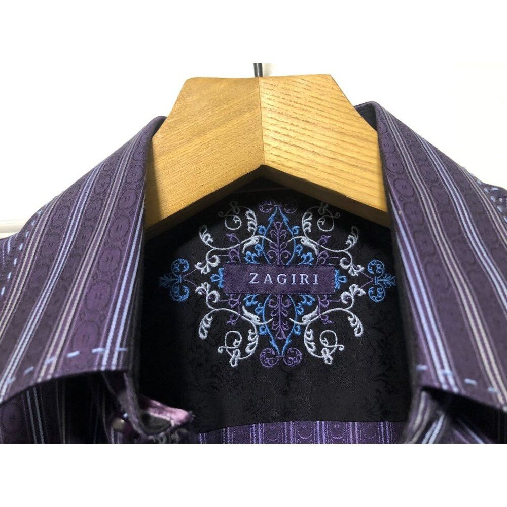 ZAGIRI zagiri men's purple 100%cotton casual shirt size: M Size US M / EU 48-50 / 2 - 5 Thumbnail
