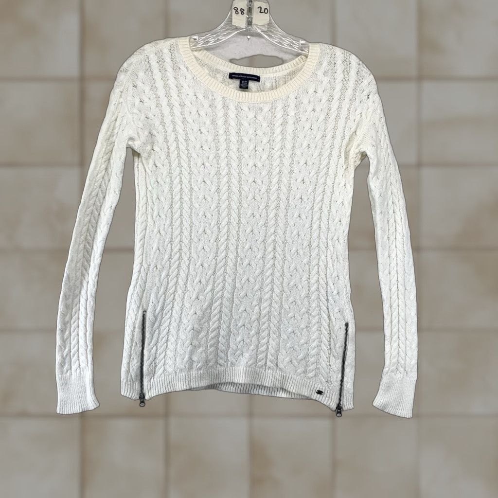 American Eagle Outfitters VINTAGE American Eagle Women's Sweater XS Cable Knit Wool Blend Long Sleeve Ivory Casual Pullover Size XS / US 0-2 / IT 36-38 - 1 Thumbnail