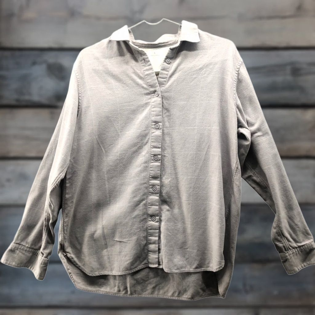 Muji Muji Flannel Shirt Womens L Beige Grid Plaid Cotton Button Down Size L / US 10 / IT 46 - 1 Thumbnail