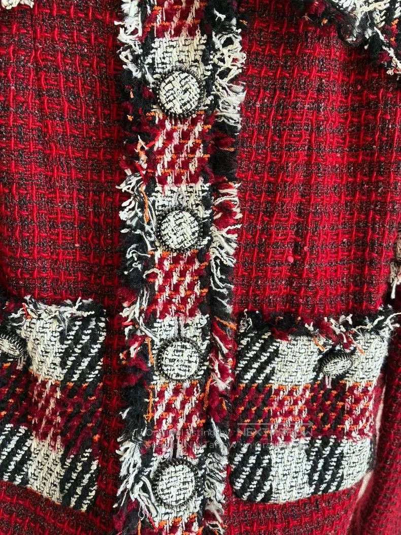 Chanel Chanel Red plaid tsel tweed coat Size XXS / US 00 / IT 34 - 5 Thumbnail