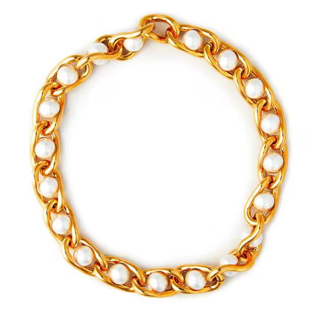 Balenciaga o1g2r1mq0924 Size: OS / Chain Choker in Gold & White Size ONE SIZE - 1 Thumbnail
