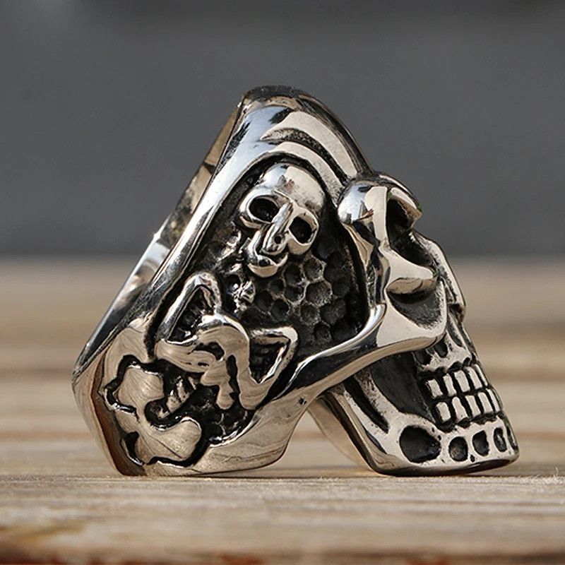 Vintage Skull Ring Men Stainless Steel Motor Biker Size ONE SIZE - 3 Thumbnail