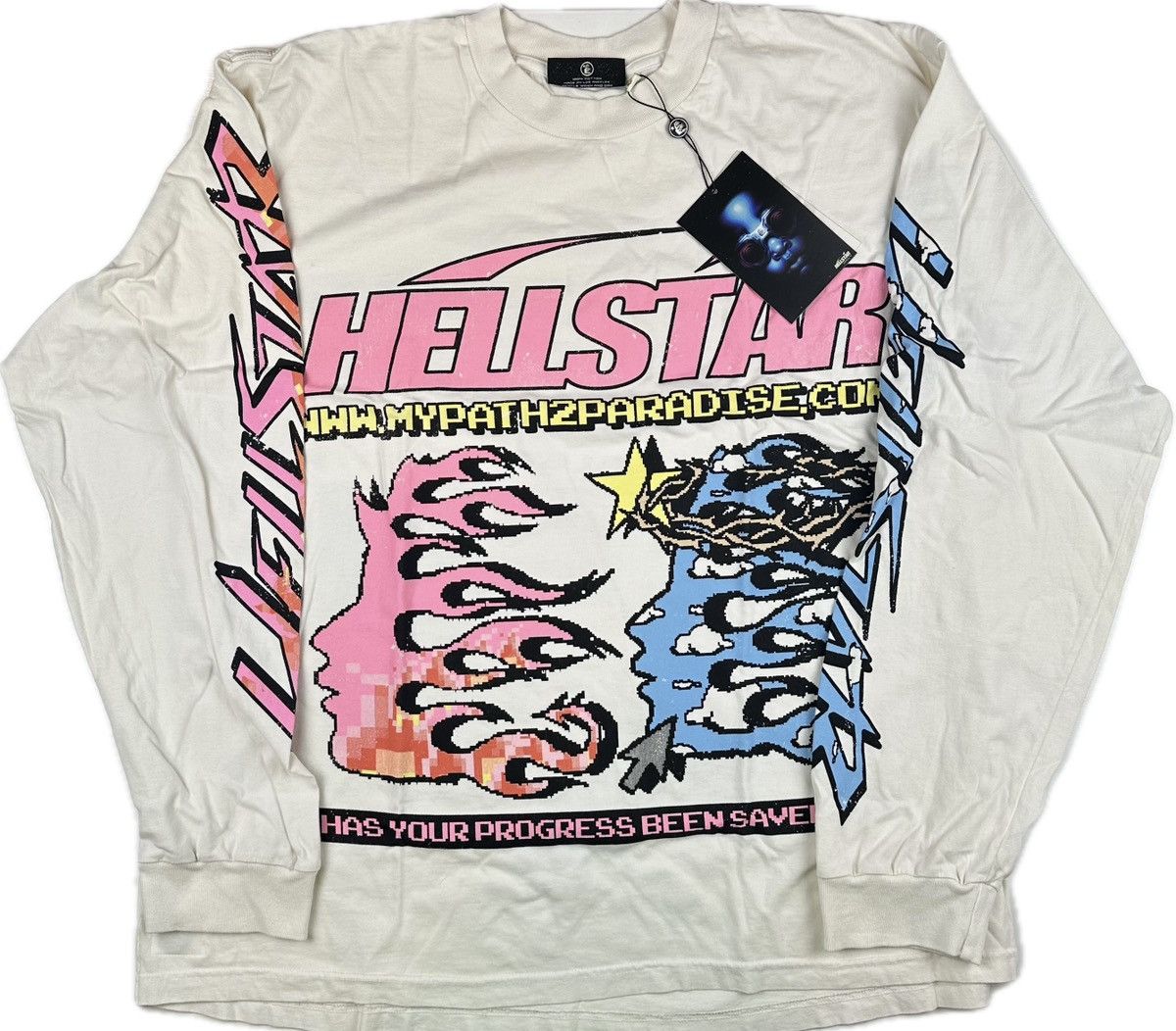 image of Hellstar Pixel Long Sleeve T-Shirt in Cream, Men's (Size 2XL)