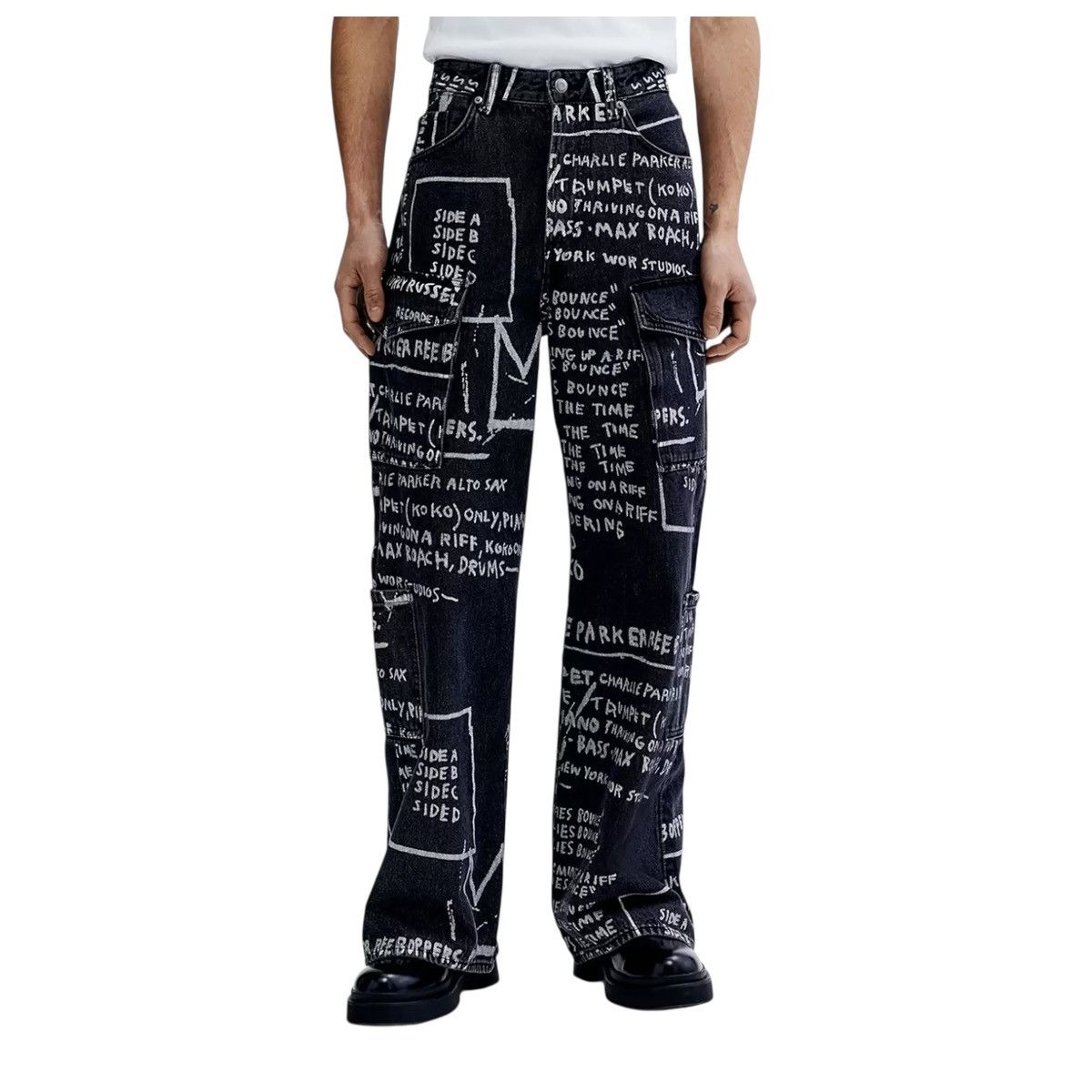 H&M × Jean-Michel Basquiat × Who Decides War Jean Michel Basquiat Who Decides War Bootcat Flare Jeans Size US 32 / EU 48 - 2 Thumbnail
