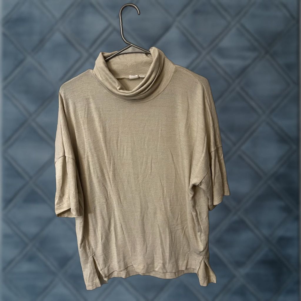 Gap Gap Beige Cowl Neck Top Shirt Dolman Sleeve Short Sleeve Knit Blouse Regular Size L Women’s Everyday Casual Slits EUC Size L / US 10 / IT 46 - 1 Thumbnail