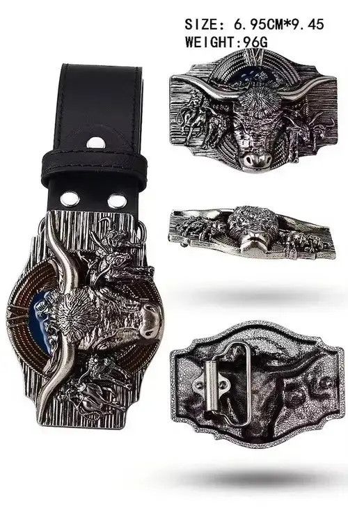 VIBE 115cm Length Skull Bull Ox Horn Belt Size ONE SIZE - 2 Thumbnail
