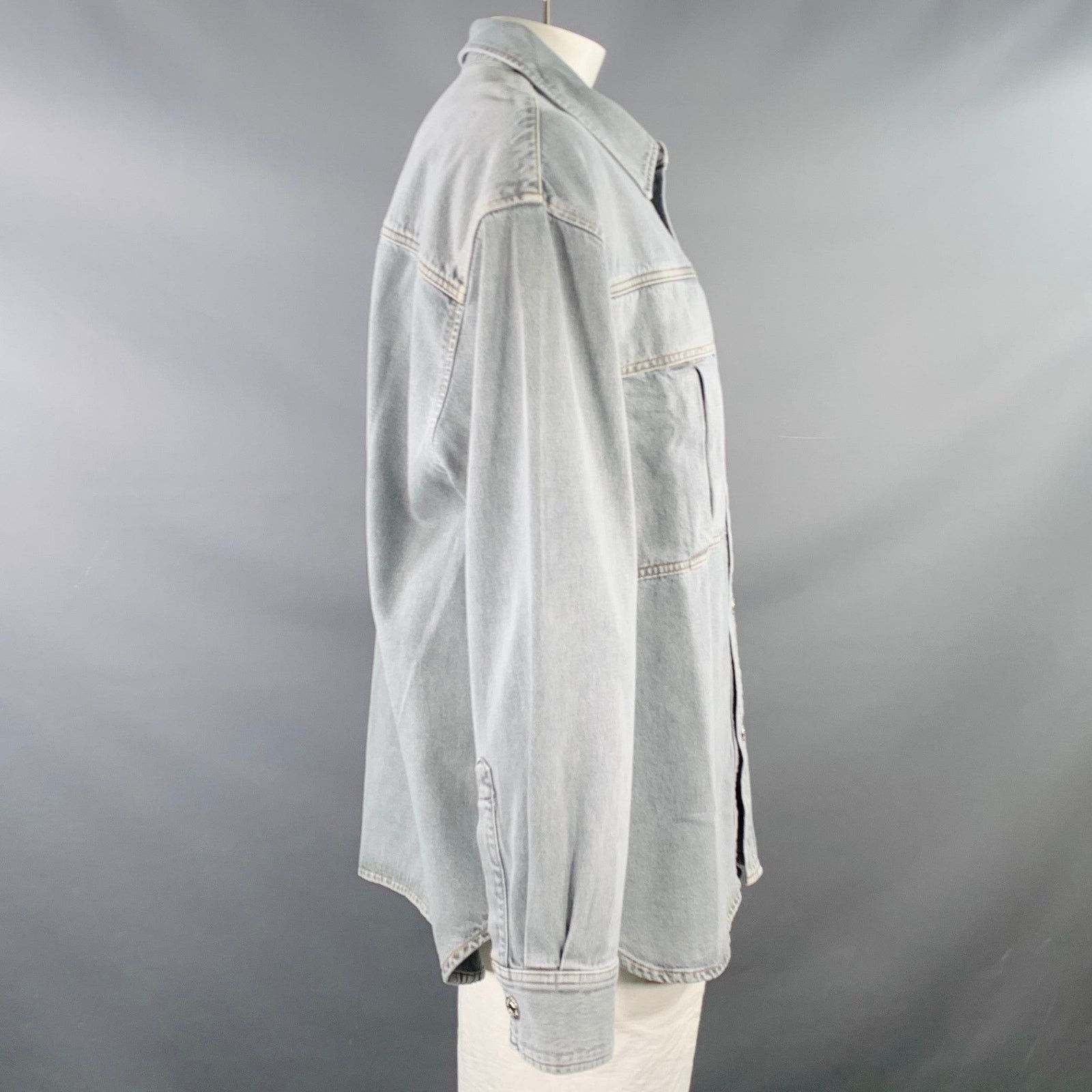 Agolde Grey Cotton Denim Two Pockets Snaps Long Sleeve Shirt Size US XL / EU 56 / 4 - 3 Thumbnail