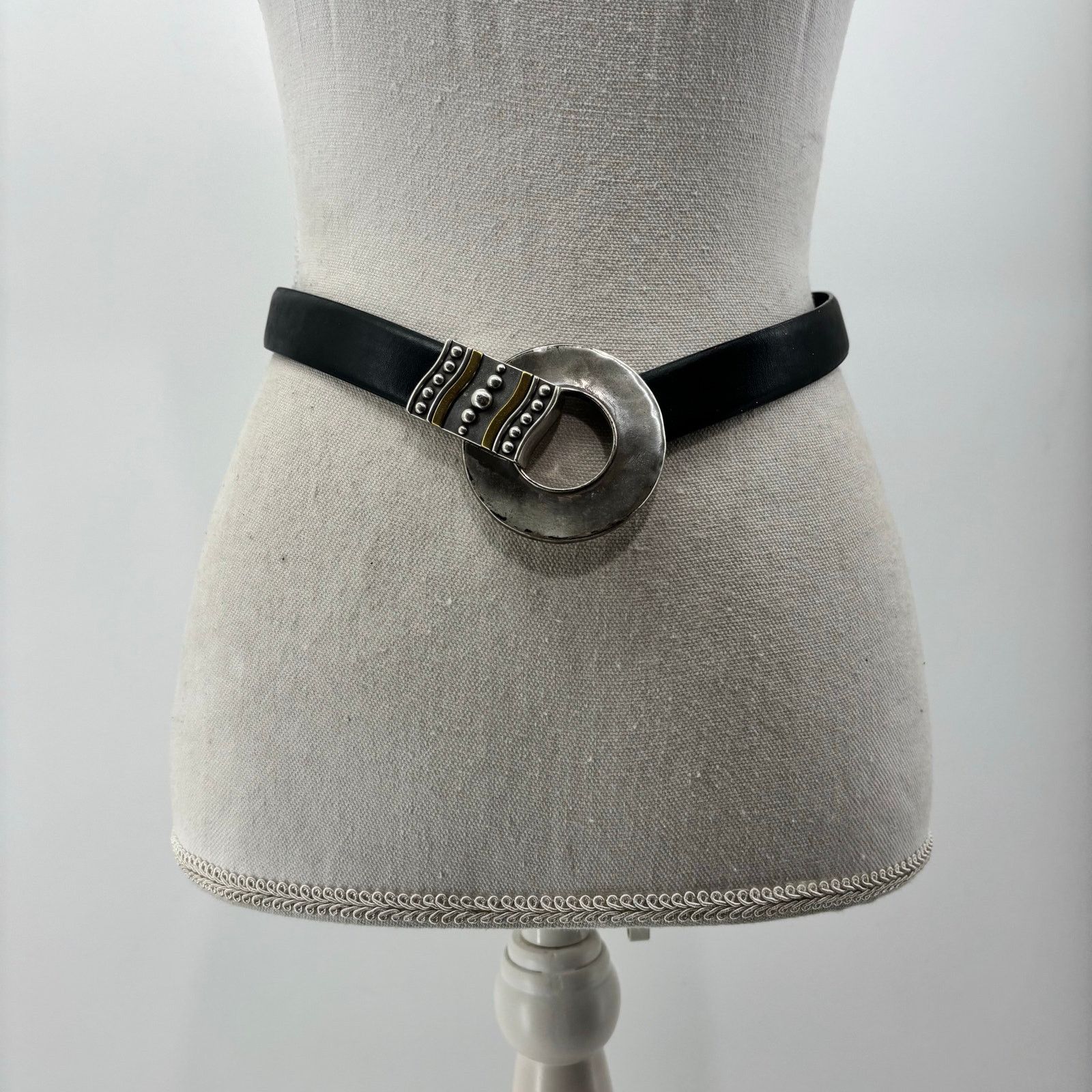 Other Chicos Womens Small Medium Black Leather Belt Circle Hook Size ONE SIZE - 11 Thumbnail