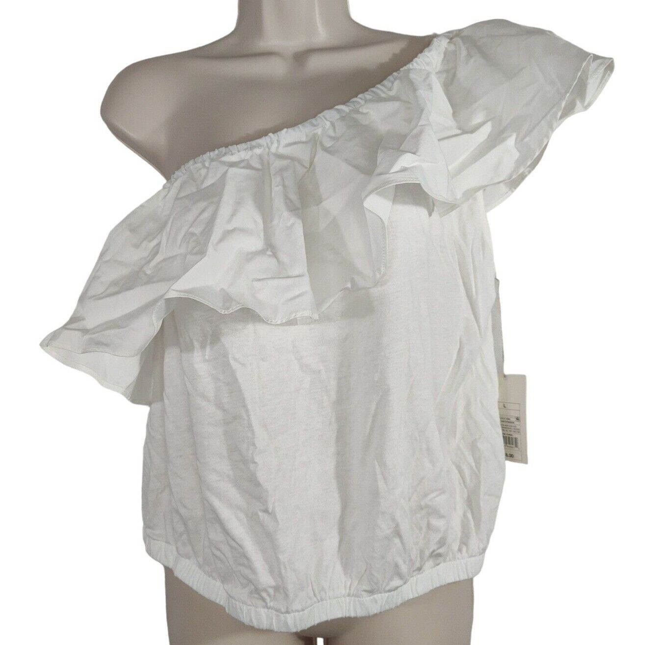 Other A New Day White One Shoulder Crop Top Women Size L Ruffle Size L / US 10 / IT 46 - 1 Thumbnail