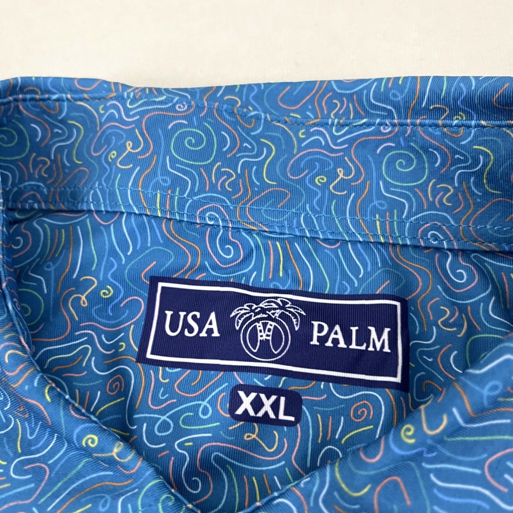 Vintage USA PALM Shirt Mens 2XL Blue Abstract Loud Unique Fun Golf Performance Size US XXL / EU 58 / 5 - 3 Thumbnail
