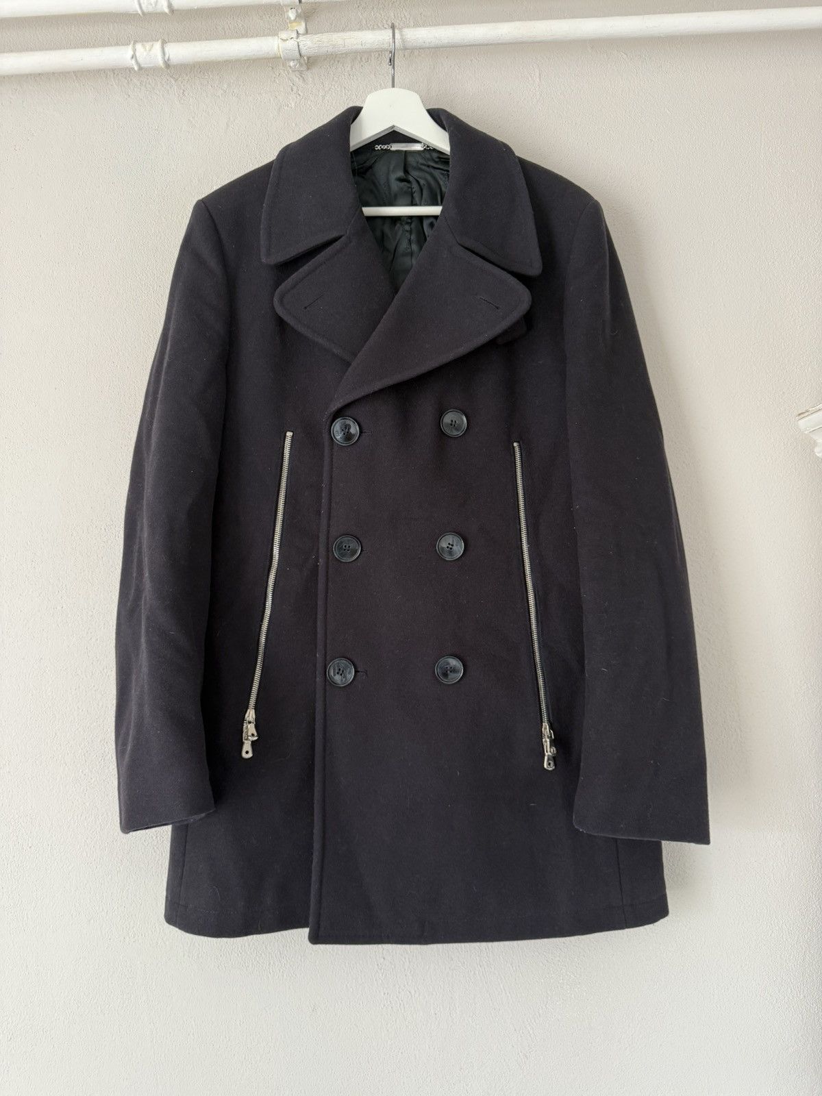 Dolce & Gabbana Dolce & Gabbana Navy Wool Peacoat with Zip Pockets Size US M / EU 48-50 / 2 - 1 Thumbnail