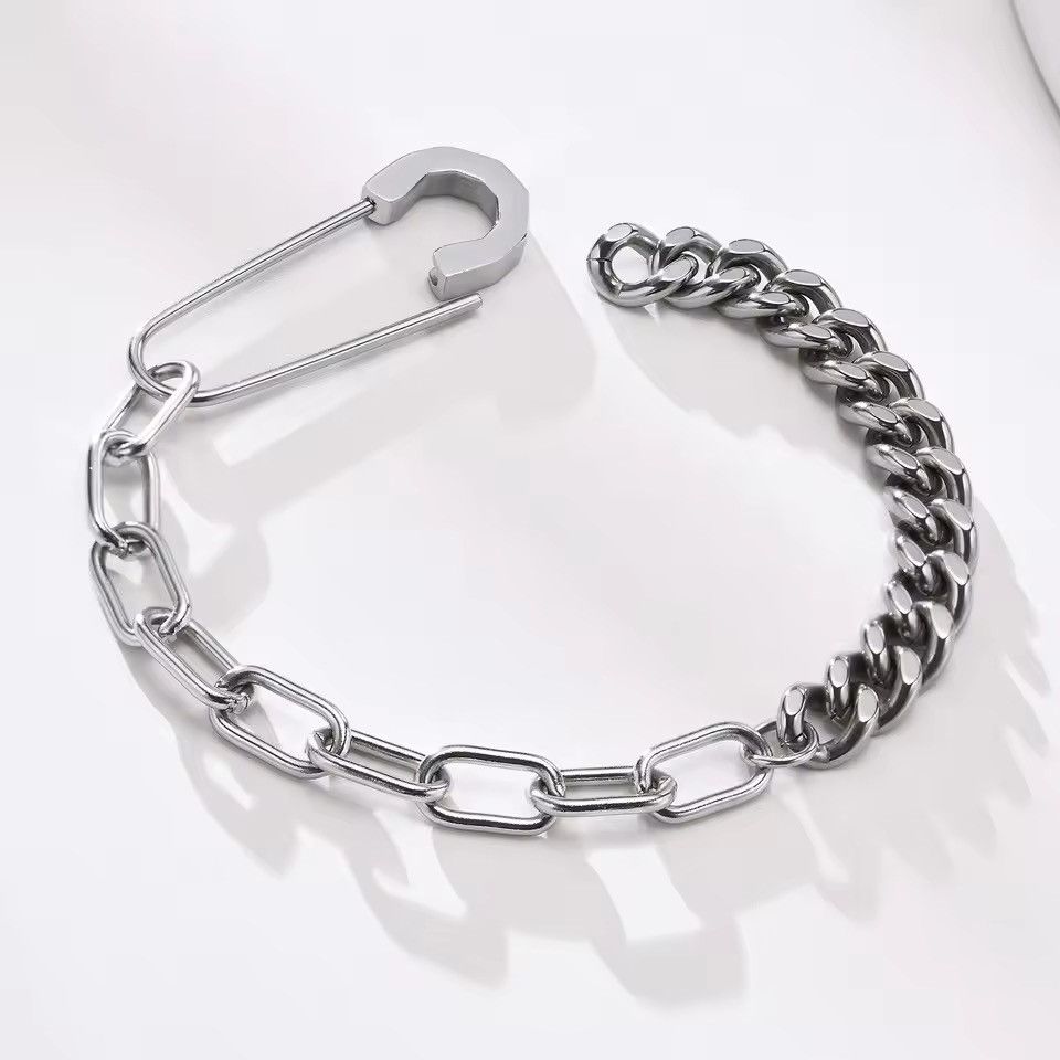 Jewelry Safety Pin with Half Cuban Chain Bracelet Size ONE SIZE - 8 Thumbnail