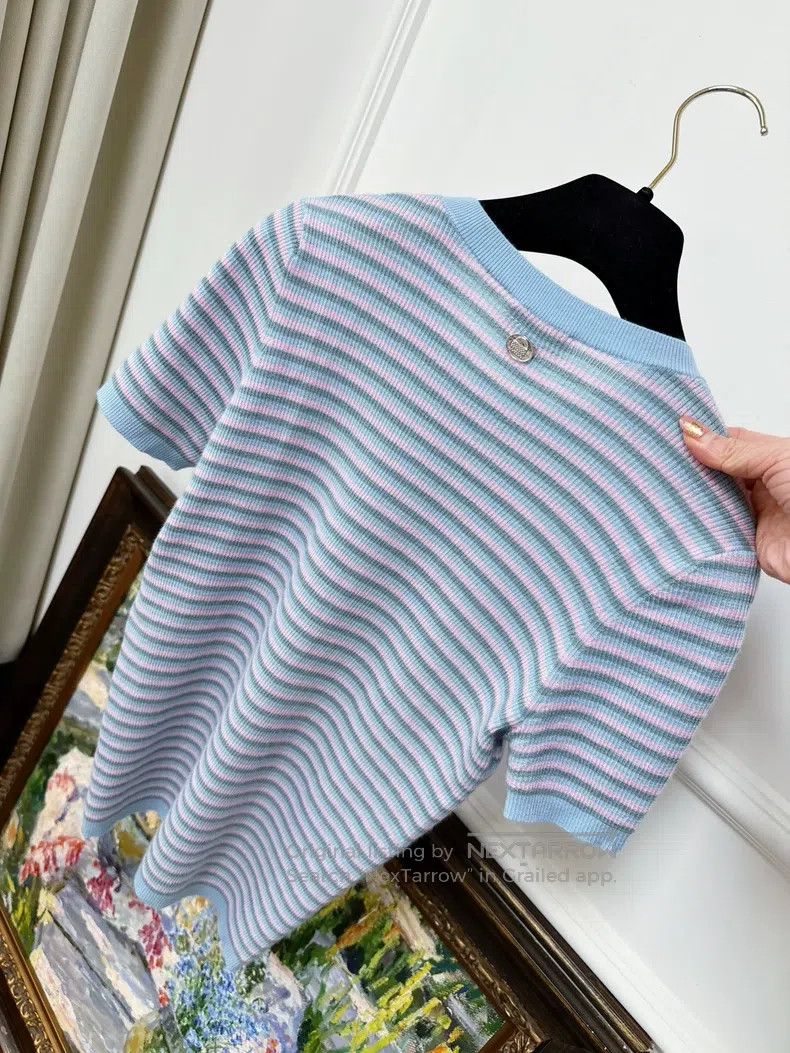 Chanel Chanel 25B blue and pink colour-block striped cashmere kni Size XS / US 0-2 / IT 36-38 - 3 Thumbnail