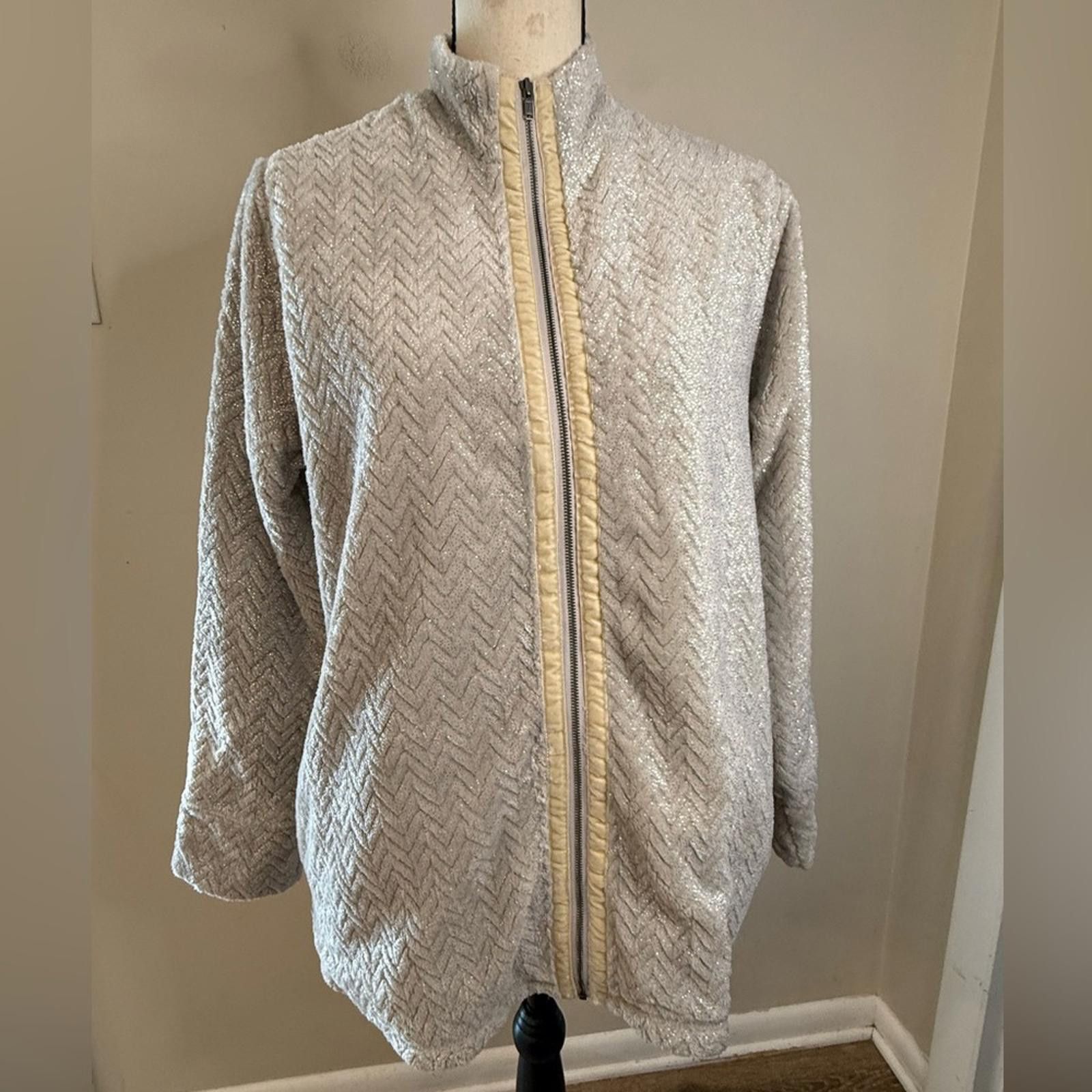 Other Soft Surroundings gray silver glitter zip faux fur jacket M Size M / US 6-8 / IT 42-44 - 7 Thumbnail