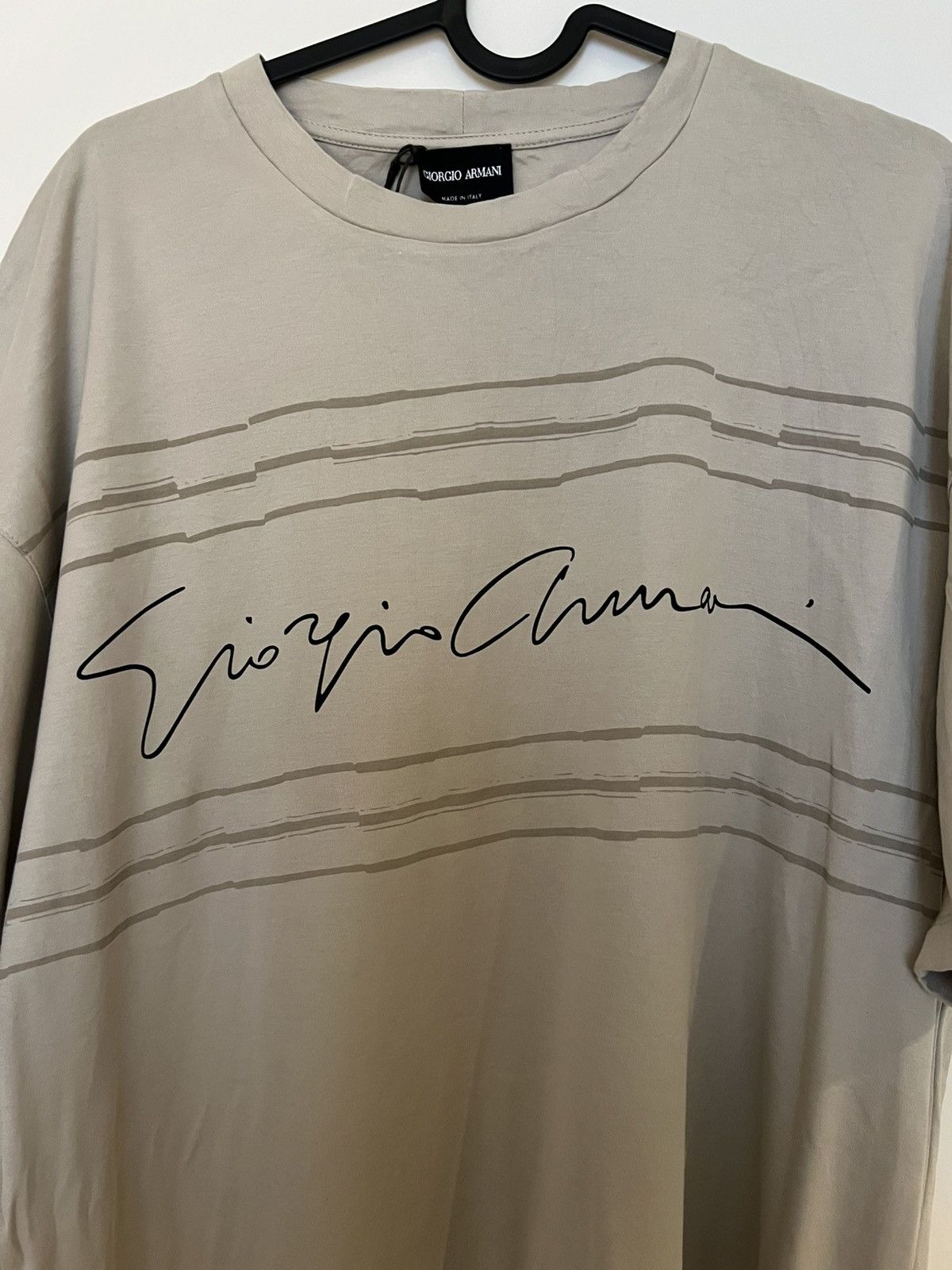 Giorgio Armani GIORGIO ARMANI Cursive brand-print cotton T-shirt 48 beige Size US XXL / EU 58 / 5 - 8 Thumbnail